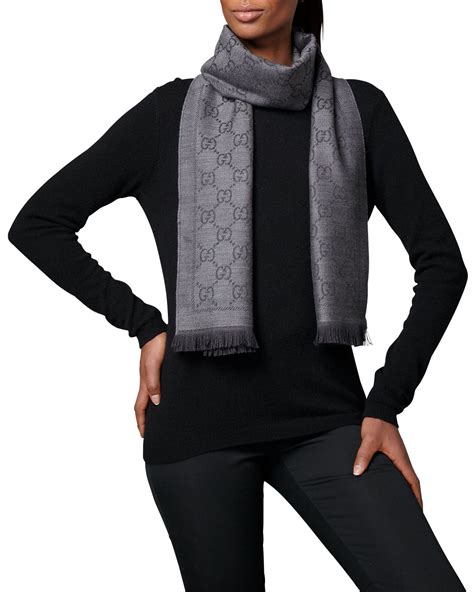 black scarf gucci fit pic|black Gucci scarf with trim.